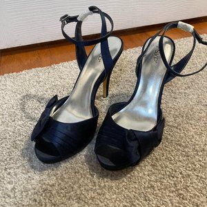 RSVP BRAND NEW Navy Blue Satin dress peep toe ankle strap heels